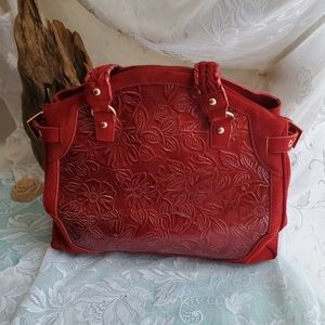 Great La Gioe Di Toscana Dome Red Leather Italy Handbag